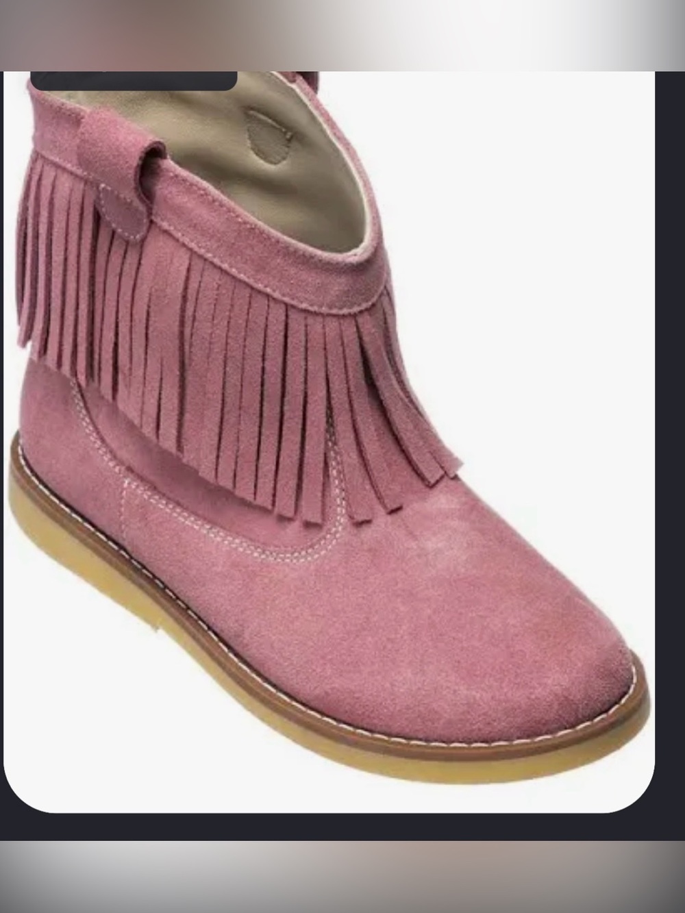 Elephantino Kids Pink Suede Fringe Ankle Boots
